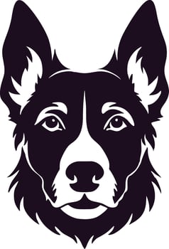 Majestic Border Collie Dog Head Silhouette, Canine Portrait, Black and White vector