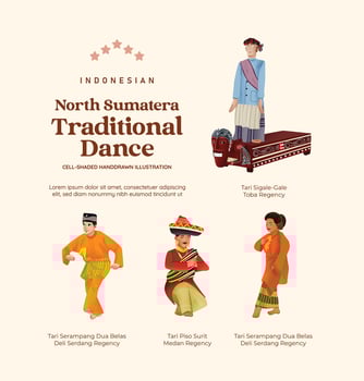 Isolated Indonesian culture North Sumatera Dance illustration cell shaded style vector
