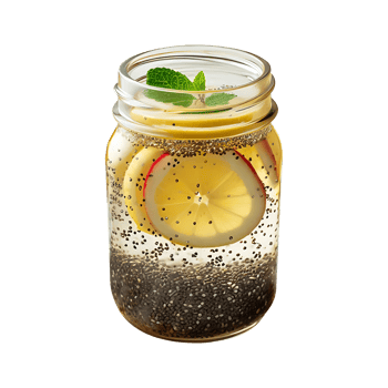 Chia Seeds Apple Cider Vinegar Lemon detox water in a glass jar png