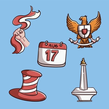Indonesian independence day Hand drawn Illustration Set vector