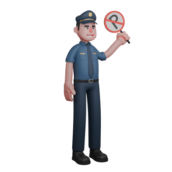 Male Police Professional Character. A police officer is holding a No Parking sign with his right hand raised png