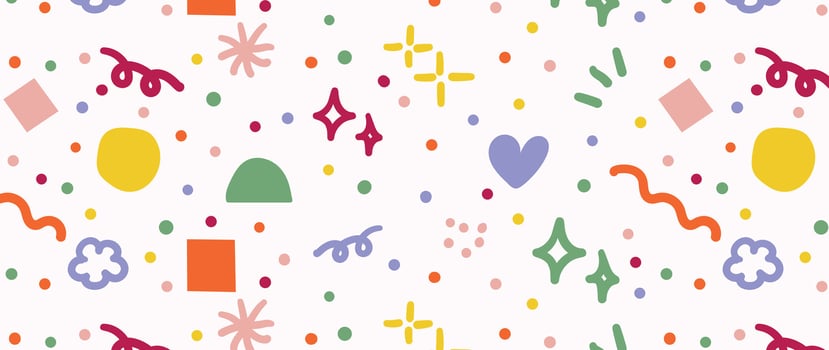 Colourful cute shape doodle in seamless pattern background. Childish scribble, doodle in vibrant color. Fun creative illustration for kids, fabric, prints, cover. vector