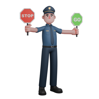 A police officer is holding two traffic signs one with the word STOP in the left hand and the other with the word GO in the right hand png