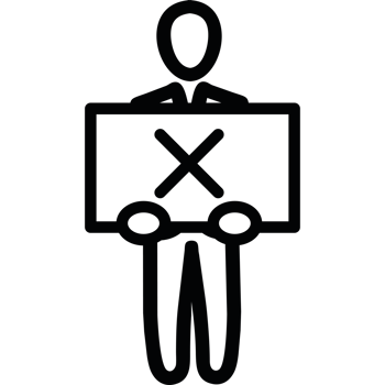 A black and white silhouette of a man holding a sign png