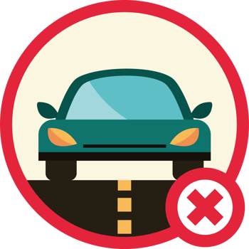 A car is driving on the road with a red cross png