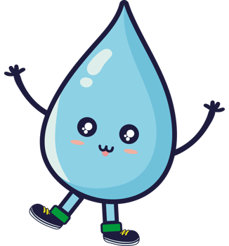 A cartoon water drop character with arms outstretched png
