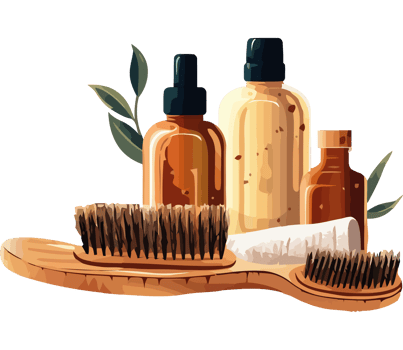 A bottle of shampoo, a brush and a bottle of conditioner png