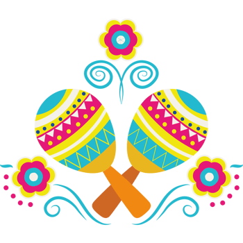 Two maracas with colorful flowers and leaves png