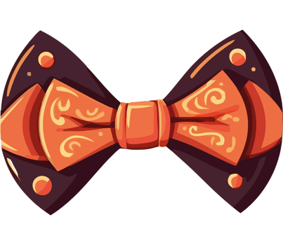An orange bow tie with gold and black dots png