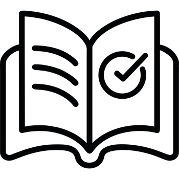 An open book with a check mark on it png