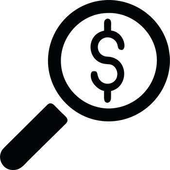 A magnifying glass with a dollar sign on it png