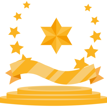 A golden star with a ribbon and stars on top png