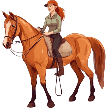 A woman riding a horse in a green shirt png