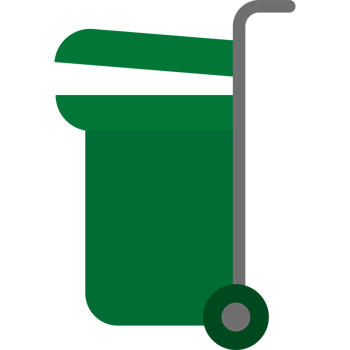 Green trash can with wheels and handle png