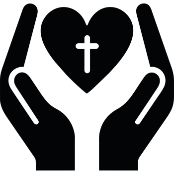 Hands holding a heart with a cross in the middle png