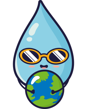 A water drop with sunglasses holding the earth png