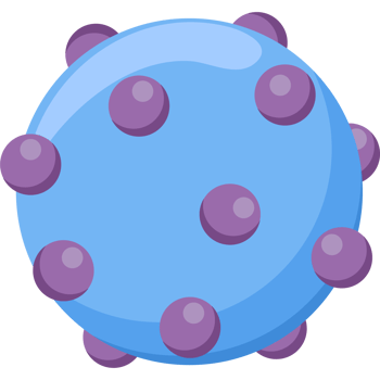 A blue virus with purple dots on it png