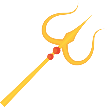 A golden trident with a red ball on top png