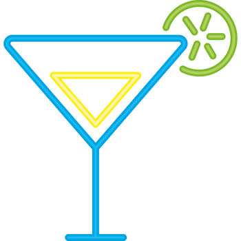 A neon sign with a martini glass and a slice of lime png