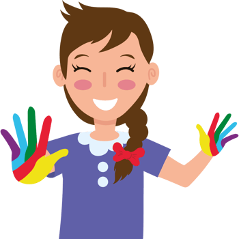 A girl with painted hands holding up her hands png