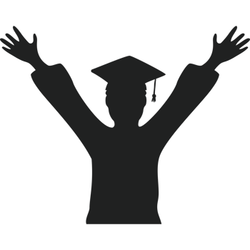A silhouette of a person in a graduation cap with their hands up png