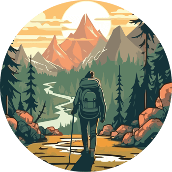 A man with a backpack walking through the forest png