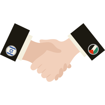 Two hands shaking hands with the flag of israel and the flag of palestine png