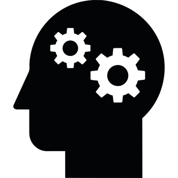 A silhouette of a head with gears in it png