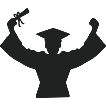 A silhouette of a graduate with arms up in the air png