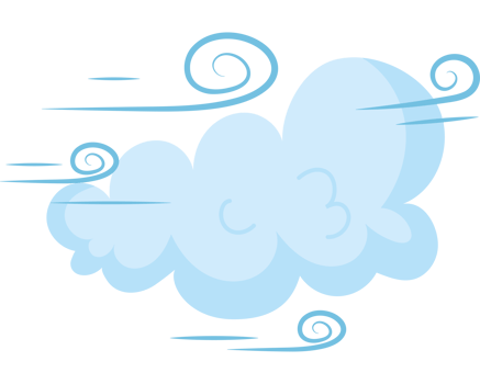A cartoon cloud with swirls flying through the air png