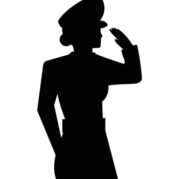 A silhouette of a woman saluting png
