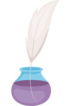 A feather quill in a purple vase png