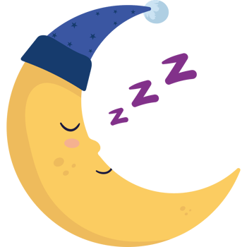 A cartoon crescent with a sleeping face png