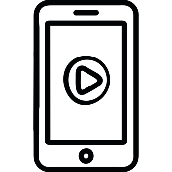 A black and white image of a smartphone with a player png