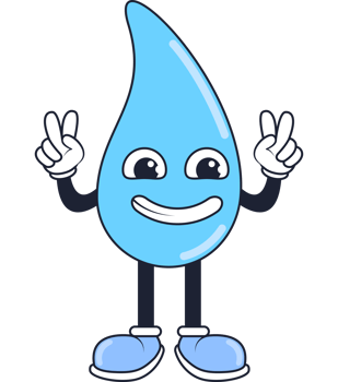 Water drop cartoon character with two hands up png