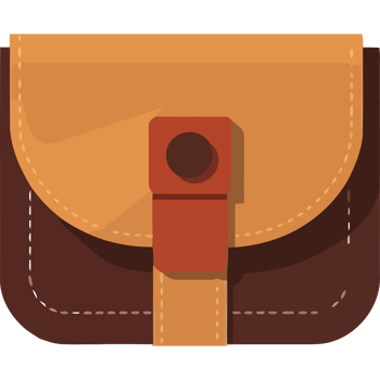A brown and red wallet with a red strap png