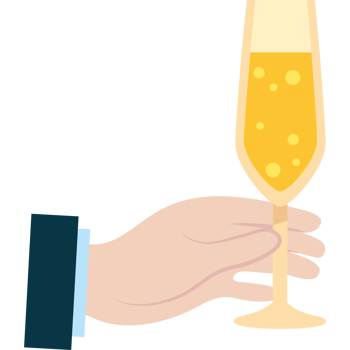 A hand holding a glass of champagne png