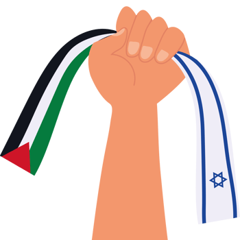 Israeli flag and hand holding a ribbon png