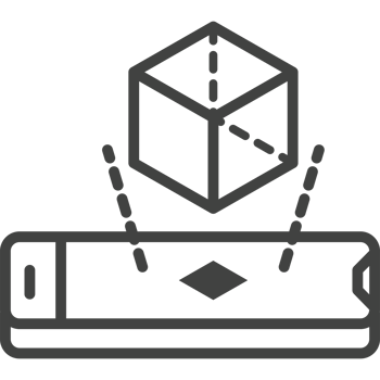 A black and white image of a box with a cube on top png