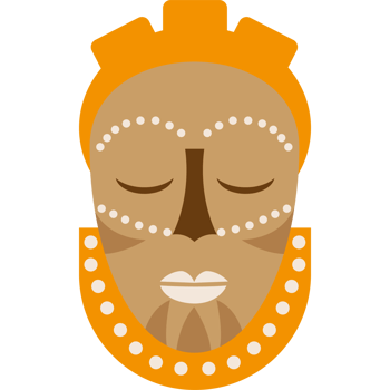 An african mask with a white face and a gold crown png