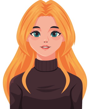 A cartoon girl with long hair and blue eyes png