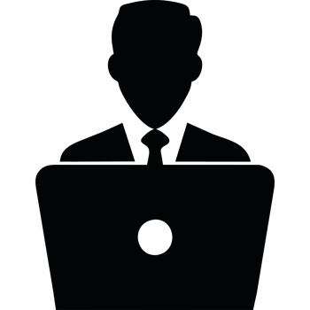 A silhouette of a person sitting at a computer png