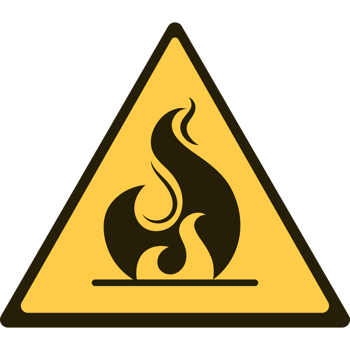 A yellow and black warning sign with a fire png