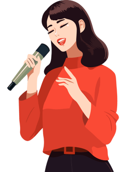 A woman singing into a microphone png