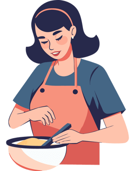 A woman is cooking in an apron png