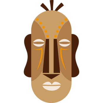 A cartoonish african mask with a brown face png