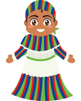 A cartoon girl in a colorful dress png