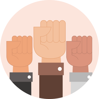 A group of hands with their fists up png