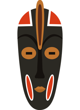An african mask with a red and black face png