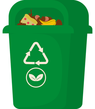 A green trash can with food in it png